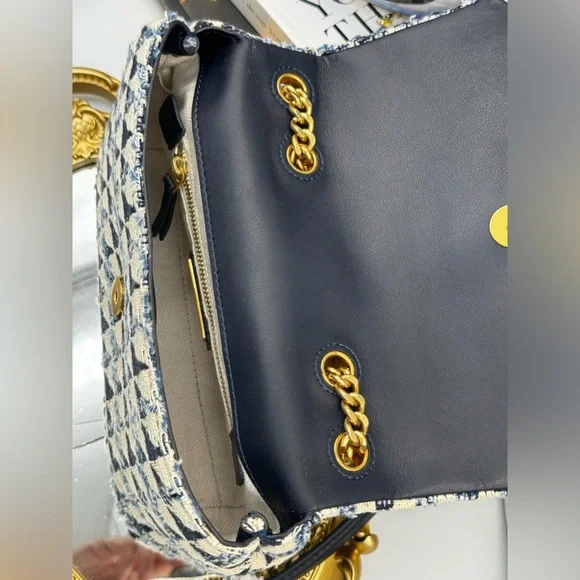 🆕TORY BURCH 🧿 NWT Kira Chevron Tweed Small Convertible Shoulder Bag, Tory Navy - Picture 10 of 14